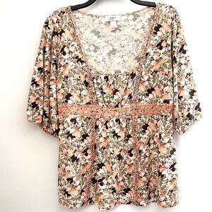 Loft Floral Square Neck Babydoll Top Size L